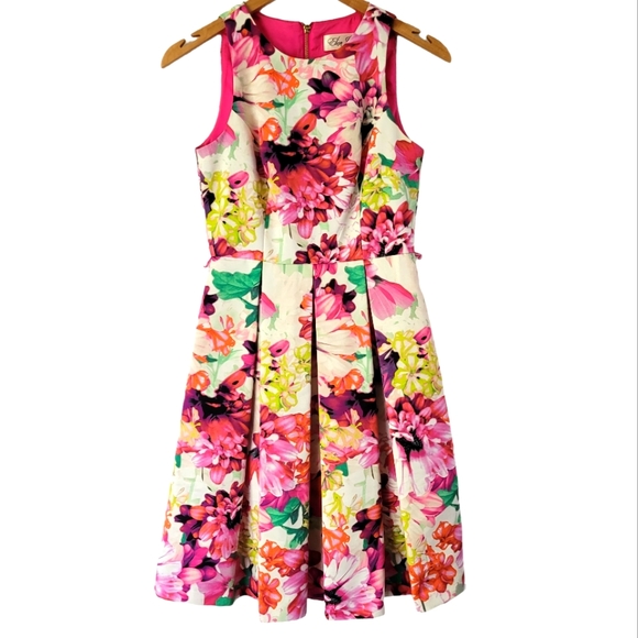 Eliza J Dresses & Skirts - Eliza J Pink and Green Fit and Flare Floral Dress Size 2 Formal Event Wedding